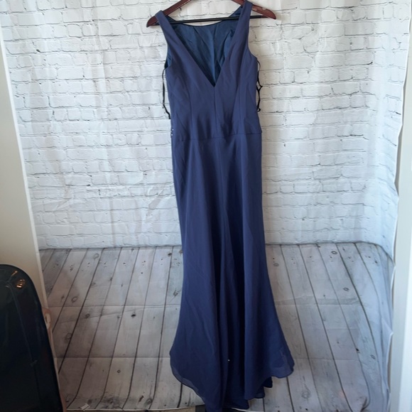 Bari Jay dark blue bedazzled sleeveless long polyester formal dress size 3/4 - Picture 7 of 12